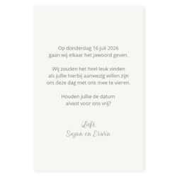 Save the date kaart blaadjes glimmend zilver